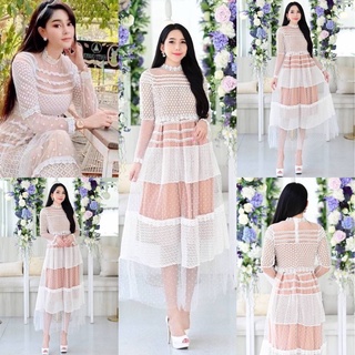 🧡พร้อมส่ง M-2XL🧡ป้าย Love Lady💕เดรสยาว เดรสลูกไม้แขนยาว สวยอลัง เรียบหรูสุดๆ