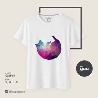 [ส่งฟรีไม่ใช้โค้ด] Yuu เสื้อยืด แมวหล่น low poly graphic T-shirt