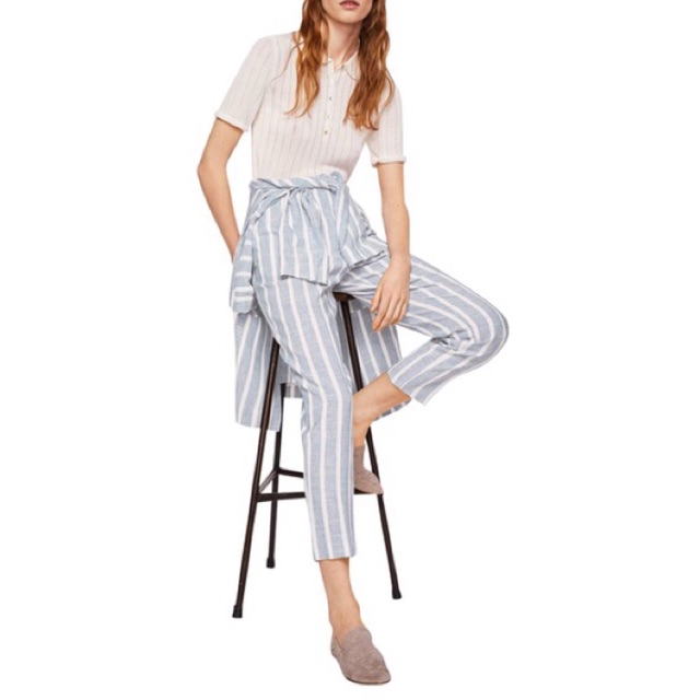 MANGO Blue Striped Pants