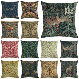 ปลอกหมอนอิงผ้าลินิน ลายดอกไม้ William Morris Art ขนาด 45x45 ซม. (18 นิ้ว X 18 นิ้ว) สําหรับตกแต่งบ้าน และสวน