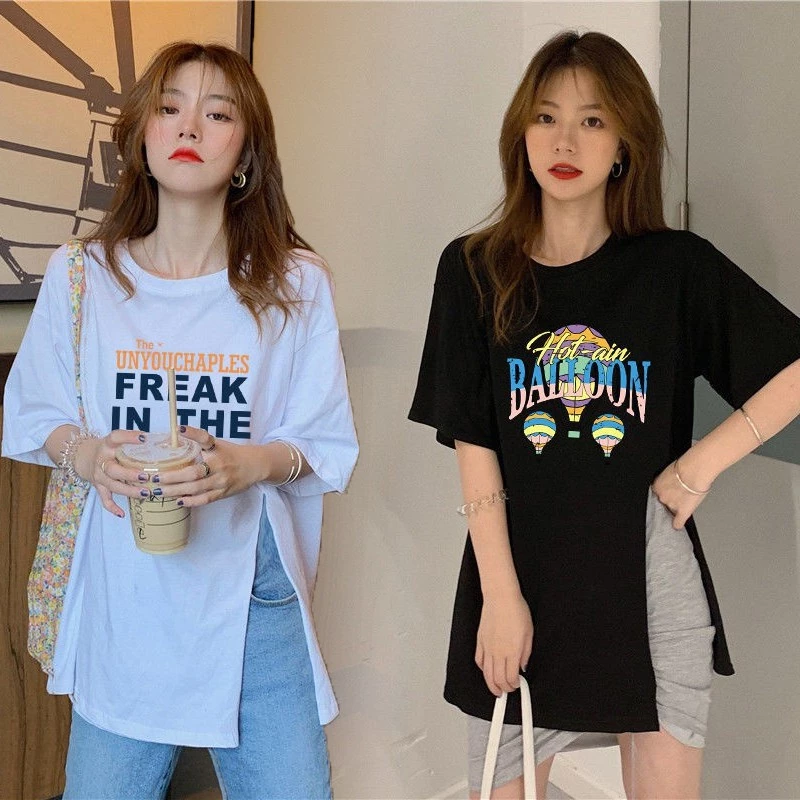 Dahong 💖 2254/2253 เสื้อผ้าสาวอวบ เสื้อยืดผ่าข้าง oversize คอกลม