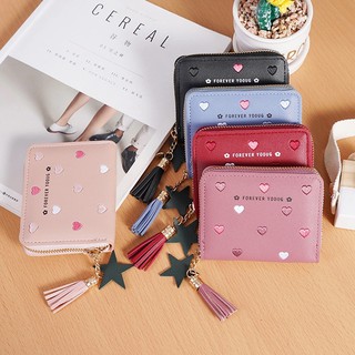 👛กระเป๋าสตางค์ผู้หญิง🍁พู่กระเป๋าใส่เหรียญลายการ์ตูนสั้น เคสใส่บัตร Wallet พิมพ์ลายน่ารัก