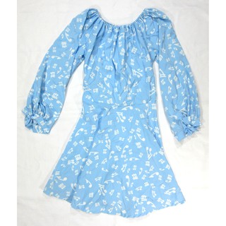 Dress เดรสกระโปรง สีฟ้า ตัวโน๊ต (มือ2)