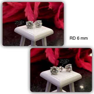 ต่างหูเงินแท้ 925 ประดับพลอยCZ Earring Silver 925-(RD6MM)