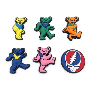 การ์ตูนหมี jibits สําหรับ crors Grateful Dead Jibbits Pin Rock Band Shoe Charm อุปกรณ์ตกแต่งสําหรับผู้ชาย