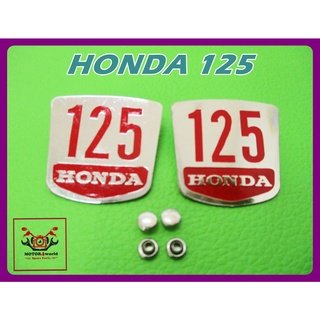 HONDA 125 SIDE COVER "ALUMINIUM" LH&amp;RH SET PAIR // โลโก้ฝากระเป๋าข้าง HONDA 125 อลูมิเนียม อักษรสีแดง สินค้าคุณภาพดี