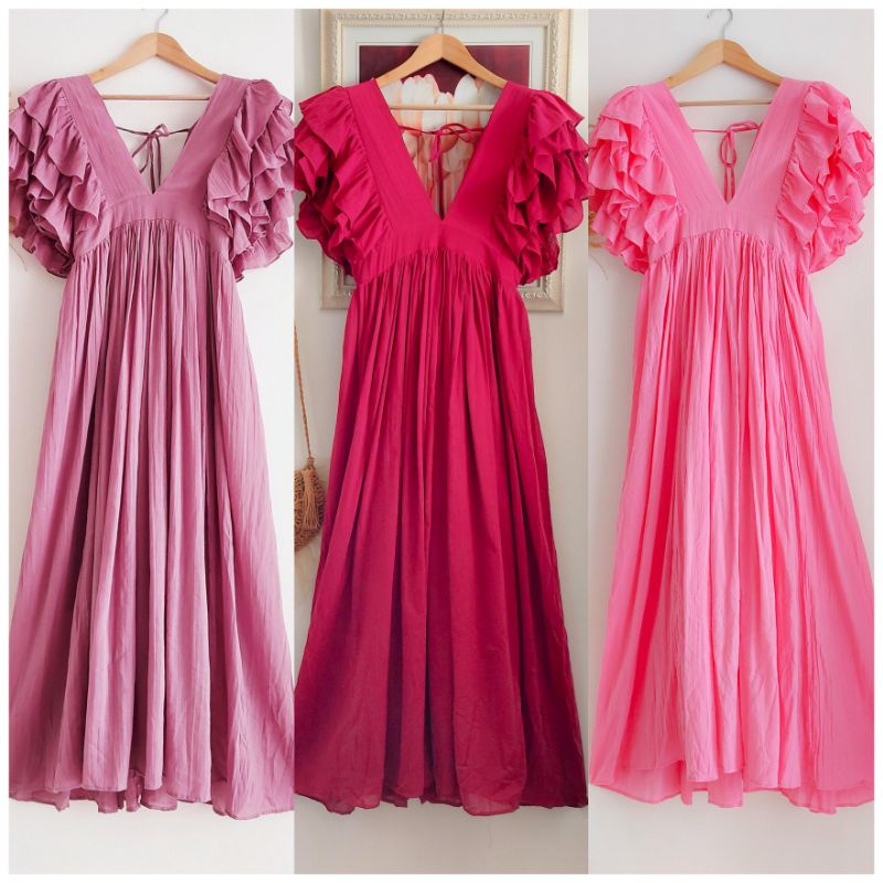 BOHOBKK ชุดเดรสยาวสีสดใส สาวอวบ Bohemian Dress Maxi Dress Vintage Maternity เดรสยาววาวอวบ