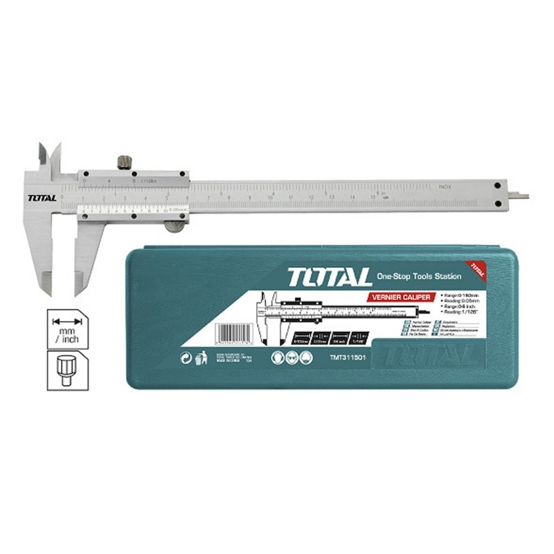 TOTAL TMT312001 เวอร์เนียร์เหล็ก ขนาด 8 นิ้ว (200 mm) บรรจุในกล่องพลาสติก