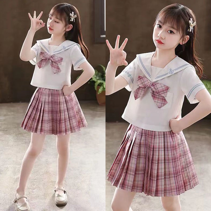 KOJIO ชุดนักเรียน jk สองชิ้น กระโปรง กระโปรงพลีทสไตล์สาวหวาน เสื้อแขนสั้น+กระโปรง ชุดนักเรียนสไตล์ญี่ปุ่น