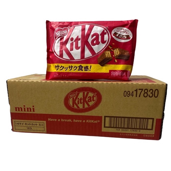 Kitkat Original mini Red Pack 14 pic,คิทแคท ซ็อกโกแลตแท่งเวเฟอร์ สินค้านำเข้าจากญี่ปุ่น 1ลัง/จำนวน 1
