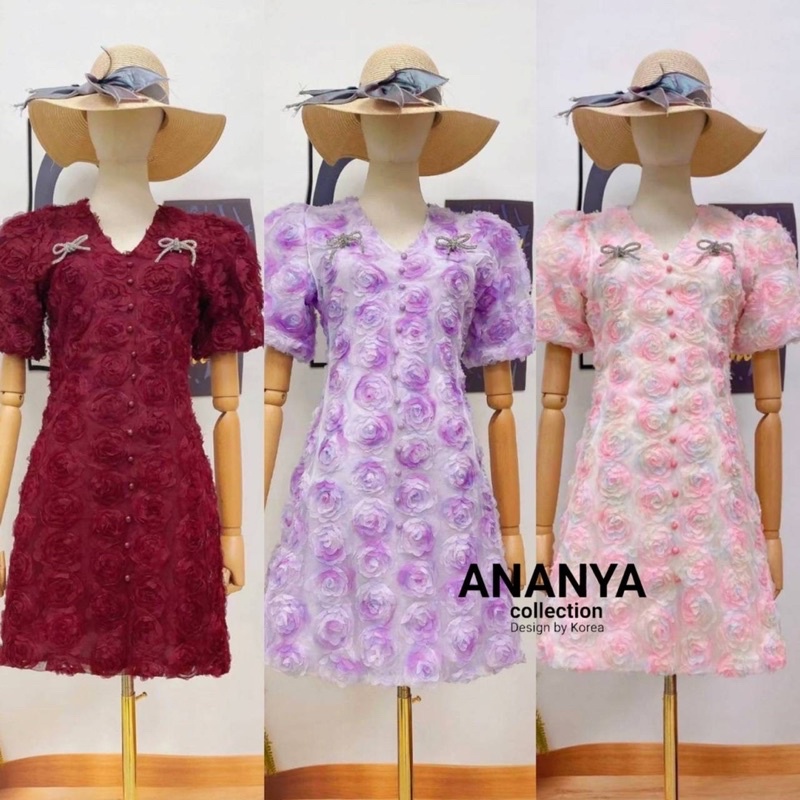 💥SALE สีแดง S ไม่มีเข็มกลัด💥เดรสสั้น 3D สวยมากปังมาก งานป้าย ANANYA ♥️