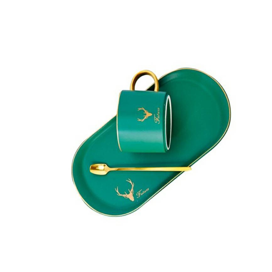 ชุดกาแฟพร้อมจานรองและช้อน CUIZIMATE ลาย FUTURE รุ่น BT3382G สีเขียว ขนาด 240 มล. จำนวน 3 ชิ้น