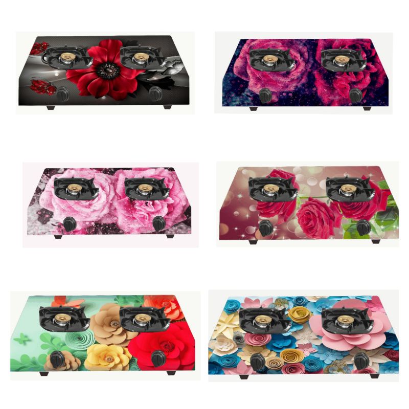 สติ๊กเกอร์ 2-BURNER GAS STOVE พร้อมดอกไม้ MOTIF