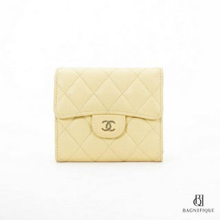 CHANEL TRIFOLD WALLET SHORT YELLOW CAVIAR GHW