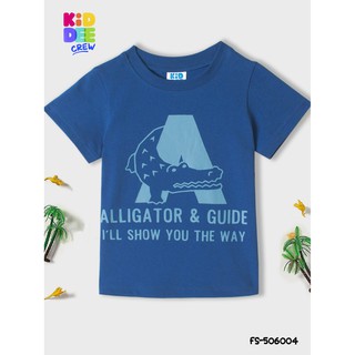 KiddeeCrew เสื้อแขนสั้นเด็กสีฟ้าพิมพ์ลายจระเข้  Blue crocodile print เหมาะสำหรับอายุ 1-10 ปี