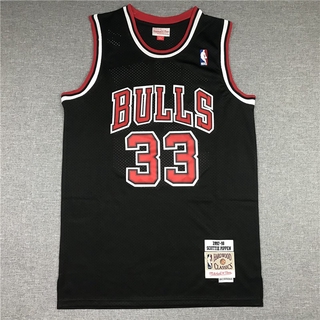 เสื้อกีฬาแขนกุด ลาย NBA Jersey Chicago Bulls No.33 Pippen สีดํา สไตล์คลาสสิก เรโทร พลัสไซซ์