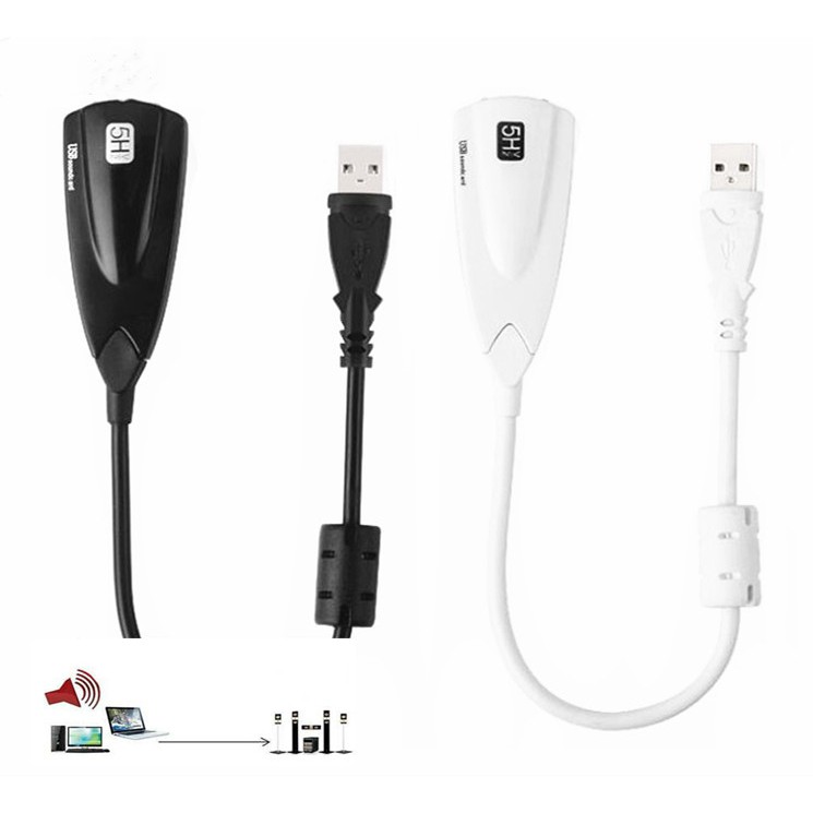 7.1 USB Sound Card 5hv2 Audio Adapter USB To 3D CH Virtual Sound Trac (สีดำ)