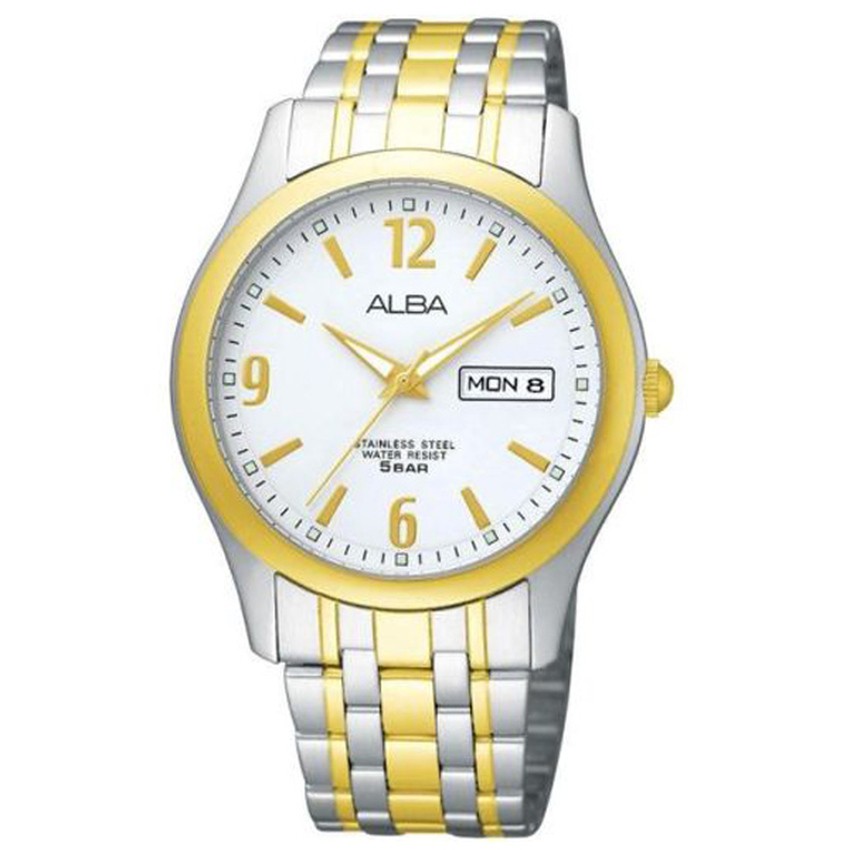 ALBA นาฬิกาข้อมือชาย-Silver/Gold หน้าปัดขาว - AXND52X1