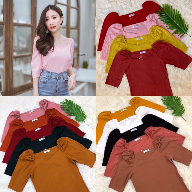 MASSIVE [[ขายถูก&ส่งไวมาก]] #9870 เสื้อคอเหลี่ยมแขนยก T-Shirtnista