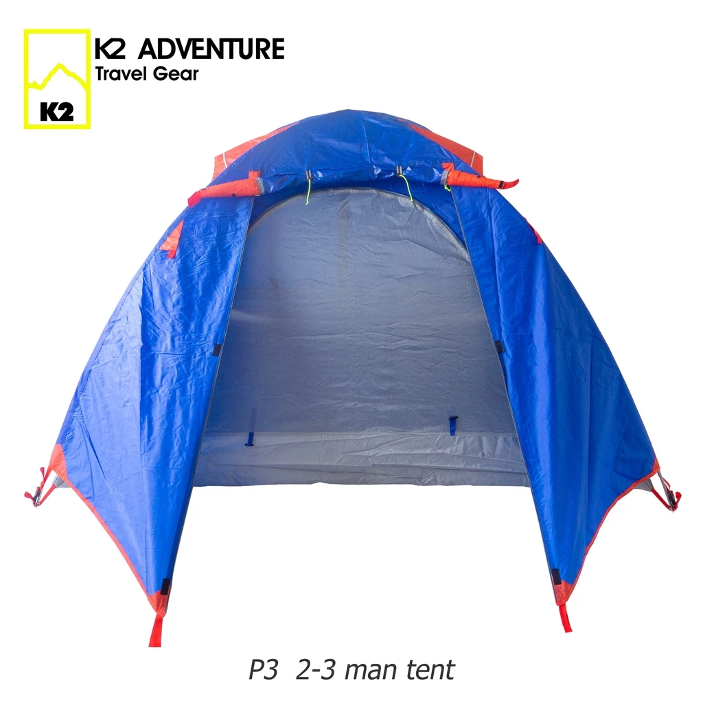 เต็นท์มอเตอร์ไซค K2 ADVENTURE รุ่น P3 สีน้ำเงิน นอน 2-3 คน น้ำหนักเบา เสาอลู กันฝน กันลม