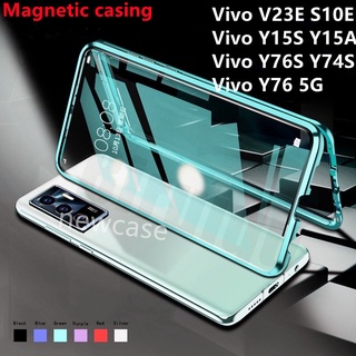 เคสโทรศัพท์มือถือกระจกนิรภัย แบบใส สองด้าน ป้องกัน 360 องศา สําหรับ Vivo V23E 4G 5G S10E Y15S Y15A Y76 5G Y76S Y74S V 23E S 10E Y 15S 15A 76S 74S