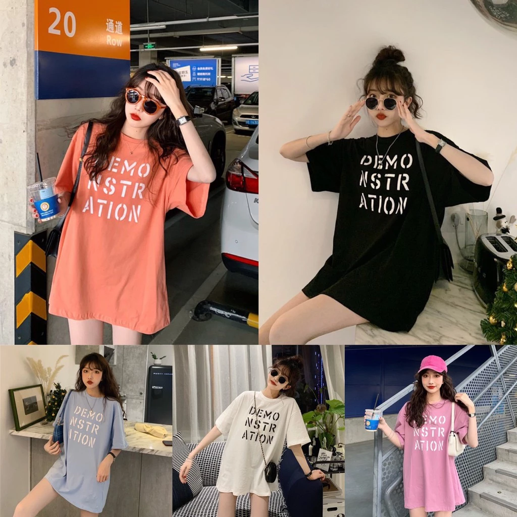 Korean เสื้อ DEMO -Oversize- สีสดใส สไตล์เกาหลีน่ารัก เสื้อยืดนิ่ม แขนสั้นแฟชั่น เนื้อผ้าดี T6655