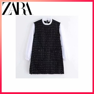 Zara ใหม่ ชุดเดรสสั้น เย็บปะติดปะต่อกัน สไตล์กลิ่นหอม ขนาดเล็ก สําหรับผู้หญิง