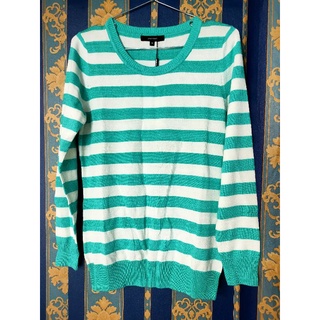 เสื้อสเวตเตอร์คอกลมแขนยาว สีเขียวขาวลายทาง ผ้าไหมพรมนิ่ม Jmkynet ไซส์m 114-230 อก40-44 ยาว26