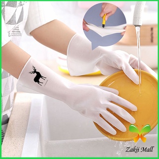 Zakii Mall ถุงมือทำความสะอาด ถุงมือล้างจาน ถุงมือกันน้ำ เเบบยาว Size S &amp; M Rubber gloves