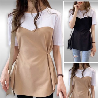 💋 เสื้อแฟชั่นคอกลมสไตล์เกาหลี มี 2สี น้ำตาล ดำ