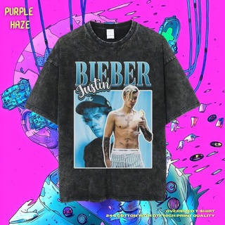 เสื้อยืด ขนาดใหญ่ พิมพ์ลาย Justin Bieber สีม่วง | หินล้างทําความสะอาด | เสื้อยืด ขนาดใหญ่ | เสื้อท็อปสามารถปรับแต่งได้