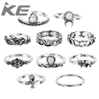 Ring Set Moon Flower Elephant  Ring 10 Piece Set Combination  Ring for girls for women low pri