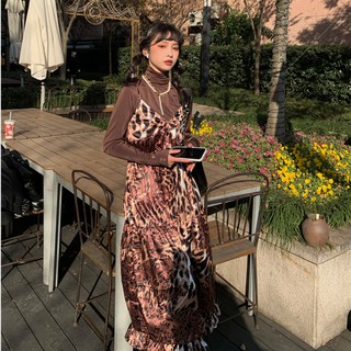 พร้อมส่ง 💥 Leopard print sling dress C1683 เดรสยาวสายเดี่ยว เดรสลายเสือลีโอ