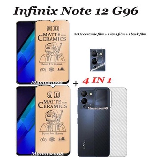 4 in 1 ฟิล์มเซรามิค กันรอยหน้าจอ 1 เลนส์ และฟิล์มด้านหลัง 1 สําหรับ Infinix Note 12 G96 12 12i 12 VIP 12 pro 11S 11pro 10pro Note 7 Note 8 2 ชิ้น