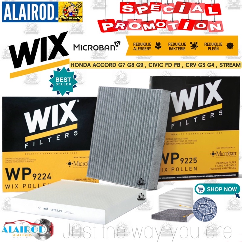 ‼️WIX FILTER‼️กรองแอร์ คาร์บอน HONDA Accord G7 G8 G9 G10 ปี 2003-2018 , Civic FD FB ปี 2006-2016 , CRV G3 G4, Stream