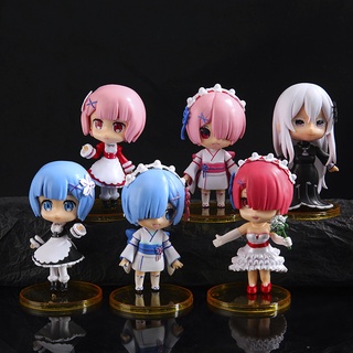 ฟิกเกอร์ Pvc รูปปั้นอนิเมะ Rem Ram Q Version ของเล่นสะสม สําหรับเด็ก 6 ชิ้น