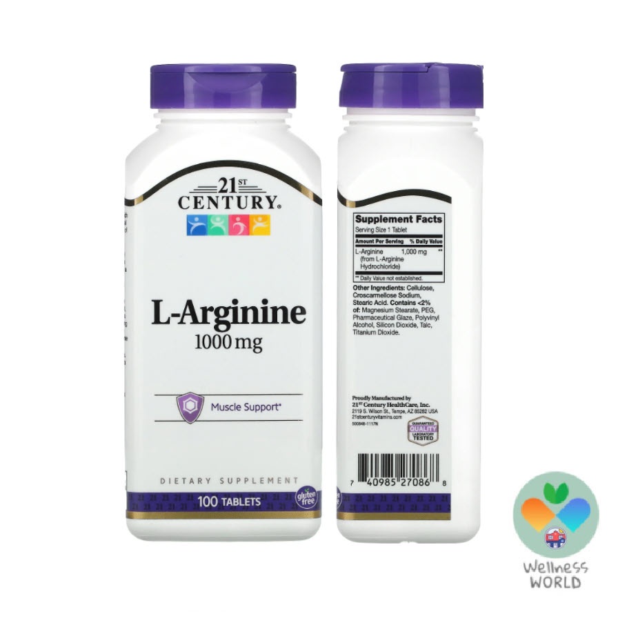 < พร้อมส่ง > 21st Century , L-Arginine , 1,000 mg / 100 เม็ด
