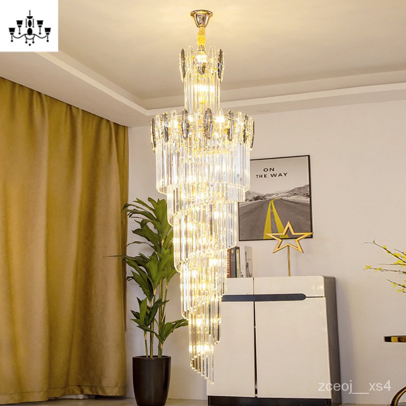 豪华别墅中空挑高客厅吊灯轻奢后现代简约复式楼旋转楼梯水晶灯具 OO3O