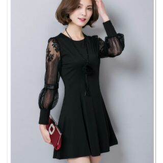 เดรสทำงาน แขนยาวลูกไม้ ทรงสวย พร้อมฟรีสร้อยคอ
