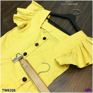#Setสีเหลือง 2 ชิ้น ชุดเซตเสื้อคอเหลี่ยมไหล่
