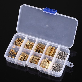 ชุดเสาทองเหลือง 120pcs box set M3 stainless steel screws and nuts brass hexagonal copper column pillar spacer combina...