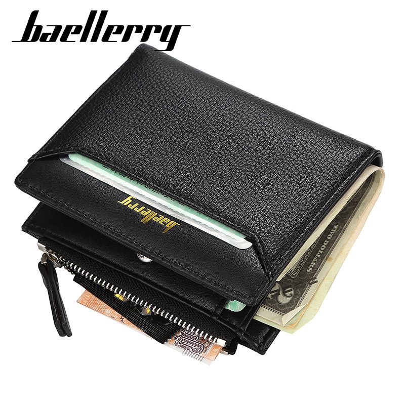 Baellerry กระเป๋าสตางค์หนัง PU สําหรับผู้ชายแบบสั้นสไตล์เกาหลี Multi-Card License Holder Gold Logo RFID