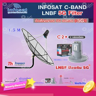 Thaisat C-Band 1.5M (ขางอยึดผนัง 120 cm.) + infosat LNB C-Band 5G 2จุดอิสระ รุ่น C2+ (ป้องกันสัญญาณ 5G รบกวน)