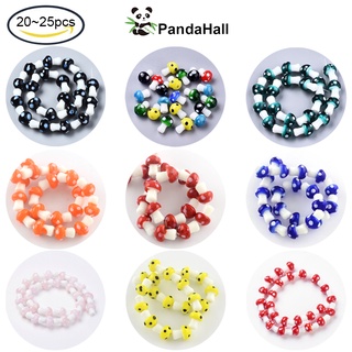 Pandahall ลูกปัด ทรงเห็ด แฮนด์เมด สีแดง คละสี 16x12 มม. รู 2 มม. 20~25 ชิ้น