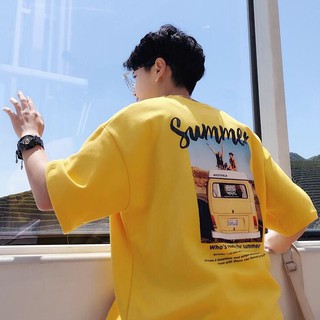 เสื้อยืดคอกลมแขนสั้น เสื้อยืดoversize เสื้อยืดผู้ชาย (สีดำ สีเหลือง สีขาว)