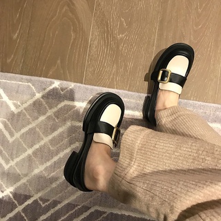 รองเท้าหนังหญิง 🥿Loafers ✨ รองเท้าหนังสตรีเกาหลีฤดูใบไม้ร่วงปี 2023 รองเท้าไม่มีส้นโลหะย้อนยุคสไตล์ญี่ปุ่น