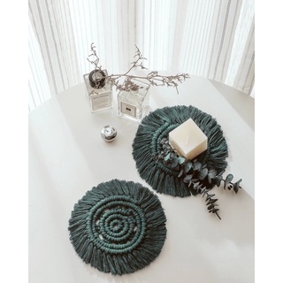 ที่รองแก้ว ที่รองเทียน เชือกถัก มาคราเม่ ทรงกลม Macramé Round Woven Tassel Placemat