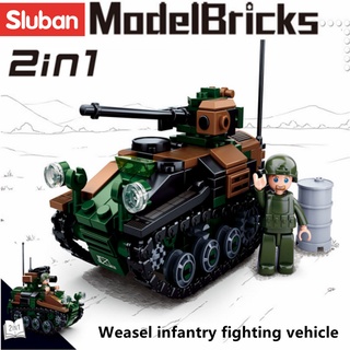 บล็อกตัวต่อรถถังทหาร Sluban 0750 Wiesel AWC 1 Airborne Combat Vehicle Army Tank ของเล่นสําหรับเด็ก 245 ชิ้น