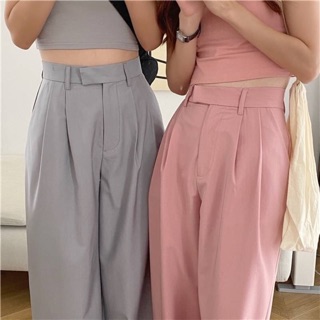 🌺 Sister look pants กางเกงขายาว มี2สี เทา ชมพู เนื้อผ้าชิฟฟ่อนผสม สีเทาจะออก เทาอมม่วง 🌈