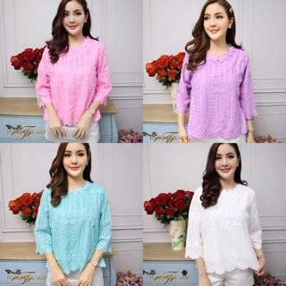 เสื้อคอกลม แขนยาว เนื้อผ้า Chiffon ญี่ปุ่น